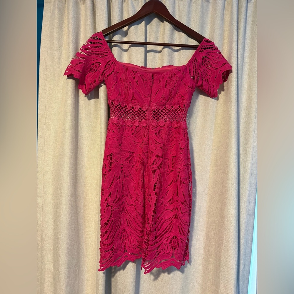 River Island Off The Shoulder Pink Lace Dress View 2